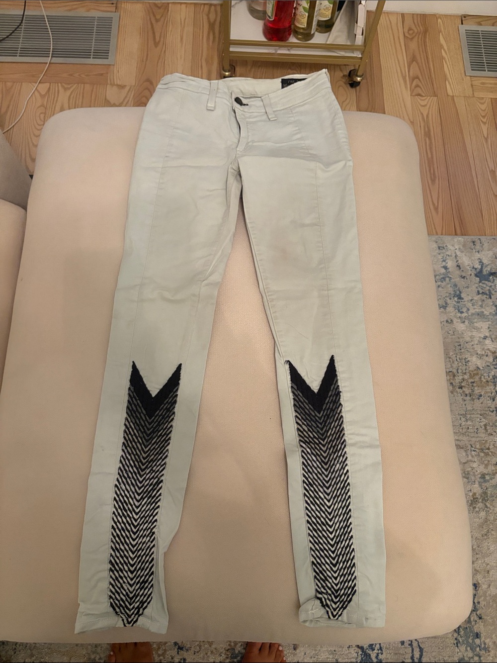 Light Gray Womens Pants with Black Chevron Detail